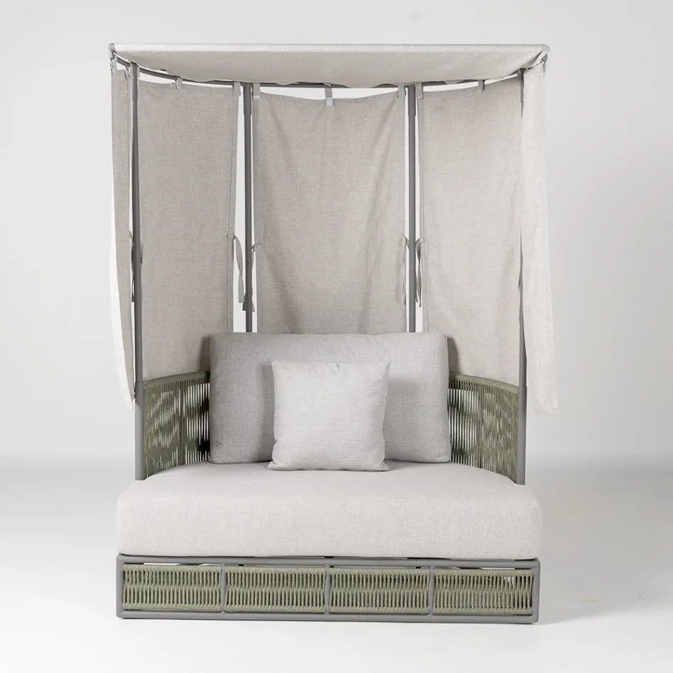 Divan Kopshti prej Tiku, Alumini, ROPE+ Litar me Jastëkë - Arcangelo Viadurini