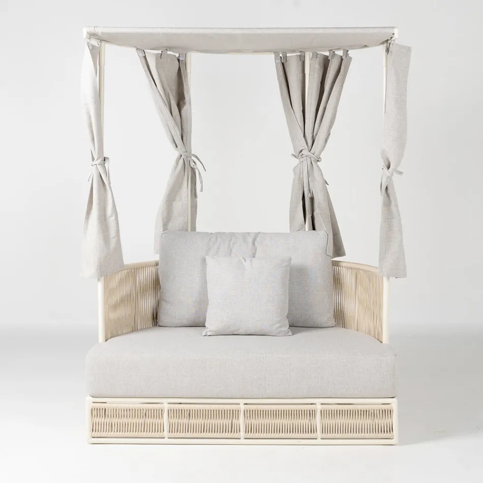 Divan Kopshti prej Tiku, Alumini, ROPE+ Litar me Jastëkë - Arcangelo Viadurini