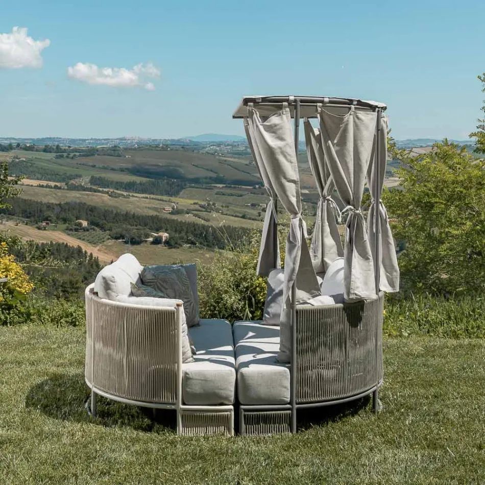 Divan Kopshti prej Tiku, Alumini, ROPE+ Litar me Jastëkë - Arcangelo Viadurini