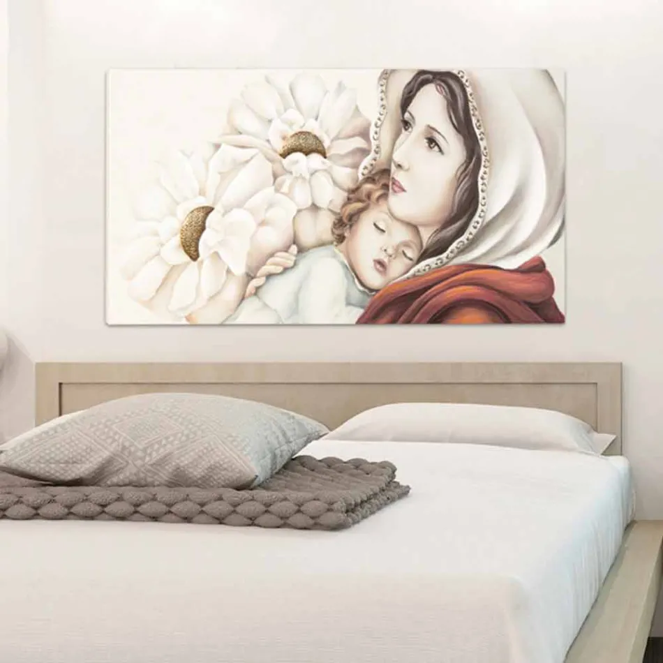 pikturë moderne e nënës me fëmijë në dekorimet e gjetheve të arta Scott Viadurini