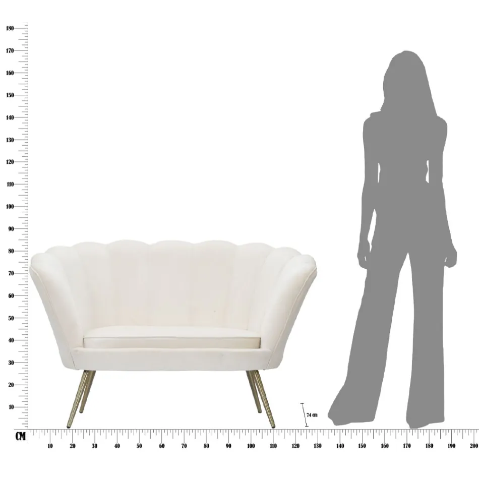 Divan modern me 2 vende në kadife me këmbë prej hekuri të artë - Annina Viadurini