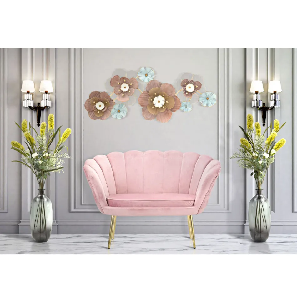 Divan modern me 2 vende në kadife me këmbë prej hekuri të artë - Annina Viadurini