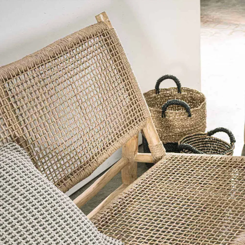 Divan në natyrë me 2 ulëse në degët e dru tikut dhe fibra sintetike - Tecno Viadurini