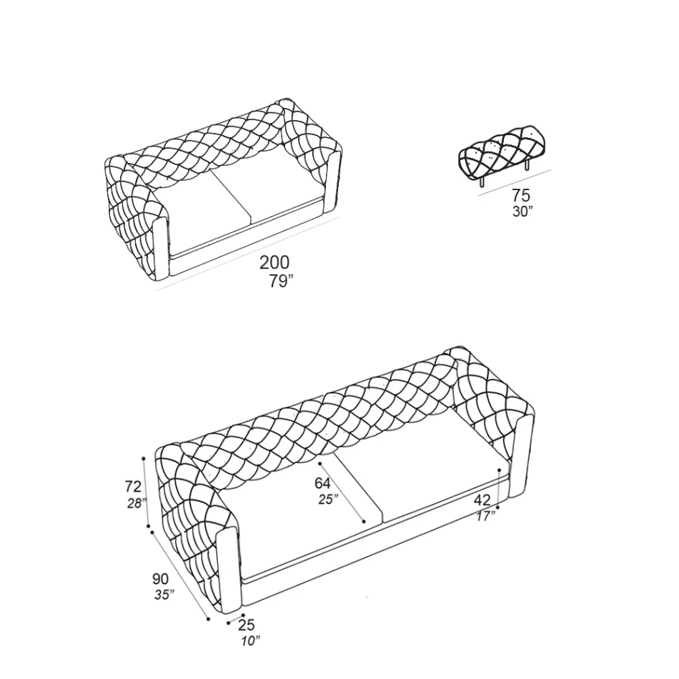 Divan i dhomës së ndenjes me 2 vende me mbështetëse koke të mbështetur, Prodhuar në Itali - i lëshuar Viadurini
