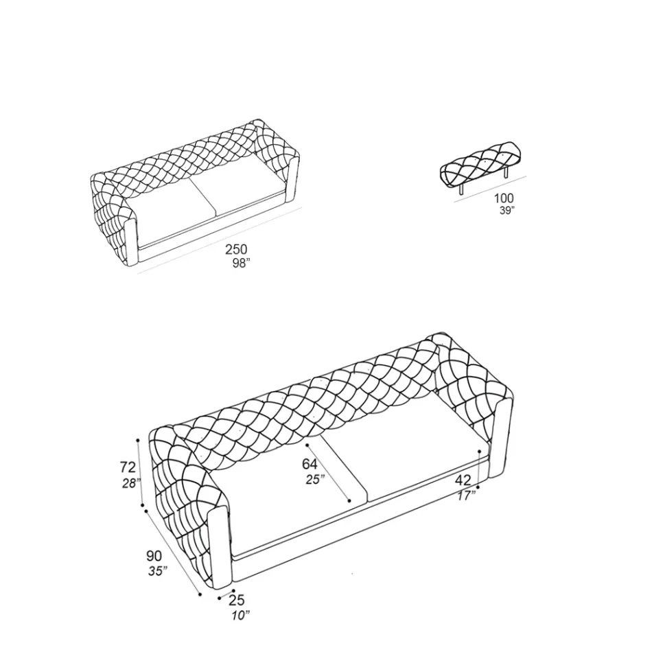 Divan i dhomës së ndenjes me 2 vende me mbështetëse koke të mbështetur, Prodhuar në Itali - i lëshuar Viadurini