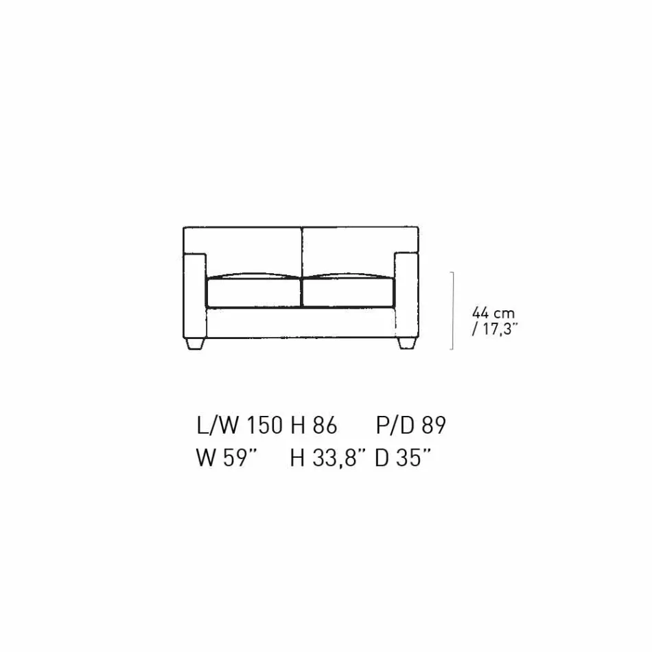 Divan prej lëkure 2 vendesh me këmbë druri arre Prodhuar në Itali - Alessandria Viadurini