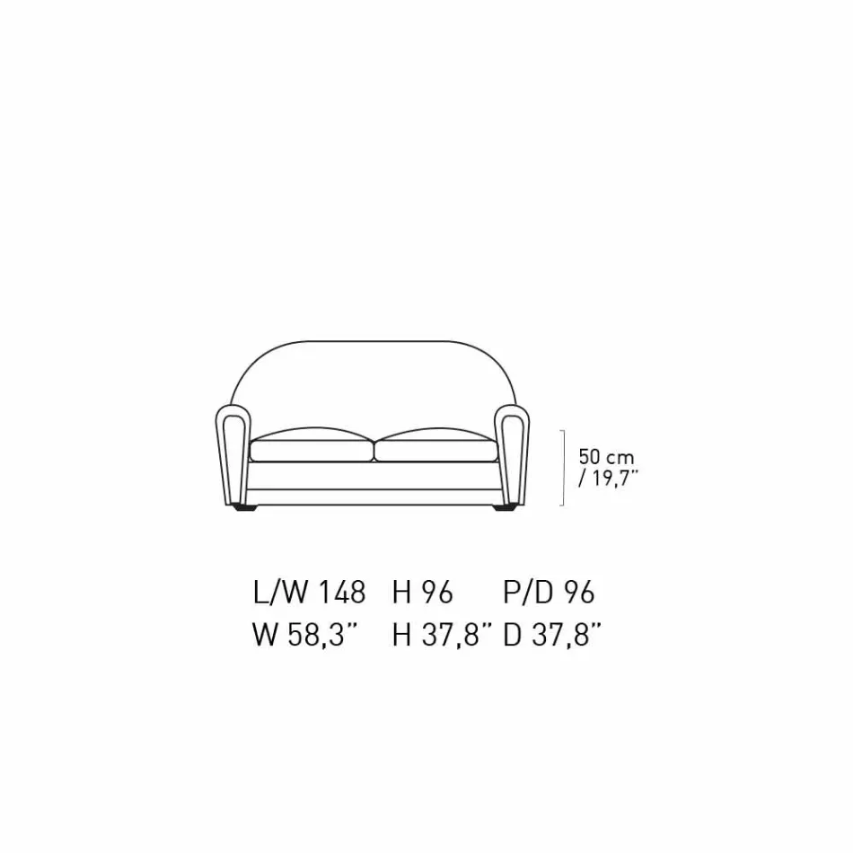 Divani 2 Vendesh i Mbuluar me Lëkurë me Këmbë Llakore Prodhuar në Itali - Pegolo Viadurini