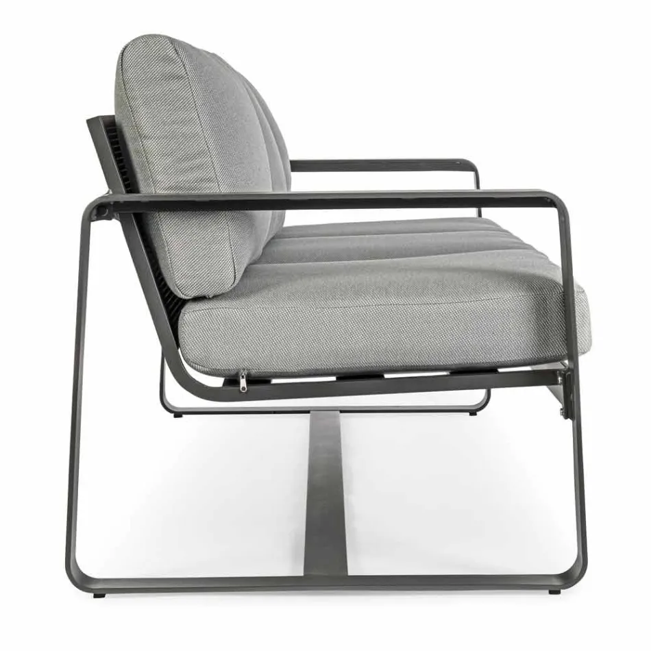 Divan në ambiente të jashtme 3 vendëshe me jastëkë mbrapa dhe sedilje në pëlhurë - Mirea Viadurini