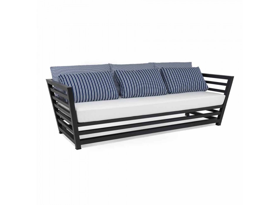 Divan në natyrë me 3 ulëse në jastëk alumini të bardhë ose të zi dhe blu - Cynthia Viadurini