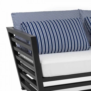 Divan në natyrë me 3 ulëse në jastëk alumini të bardhë ose të zi dhe blu - Cynthia