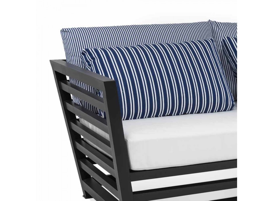 Divan në natyrë me 3 ulëse në jastëk alumini të bardhë ose të zi dhe blu - Cynthia Viadurini
