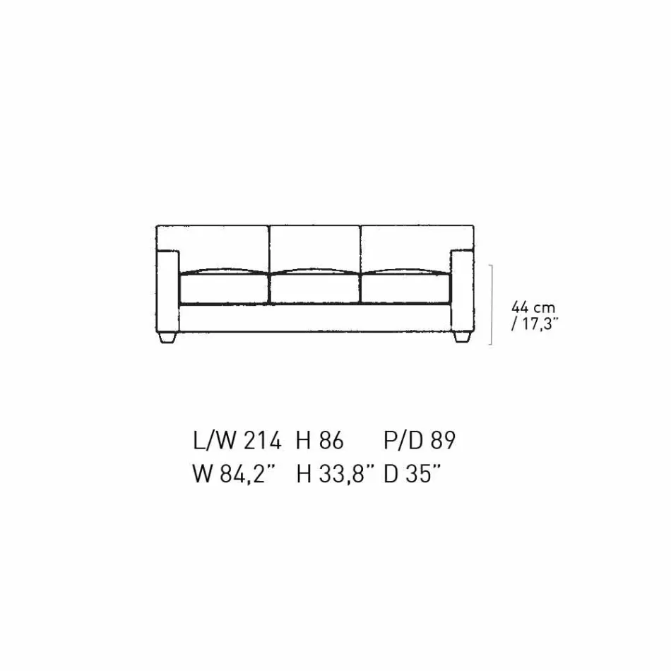 Divani me 3 vende i mbuluar me lëkurë me këmbë arre Prodhuar në Itali - Alessandria Viadurini