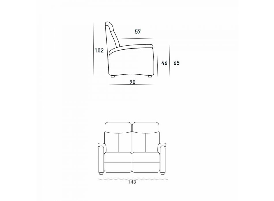 Dizajn modern divan 2 vendësh në lëkurë, eko-lëkurë ose pëlhurë Gelso