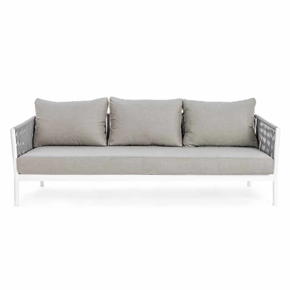 Homemotion - divan i jashtëm Rubio 3 Seater Design në Bardhë dhe Gri Viadurini