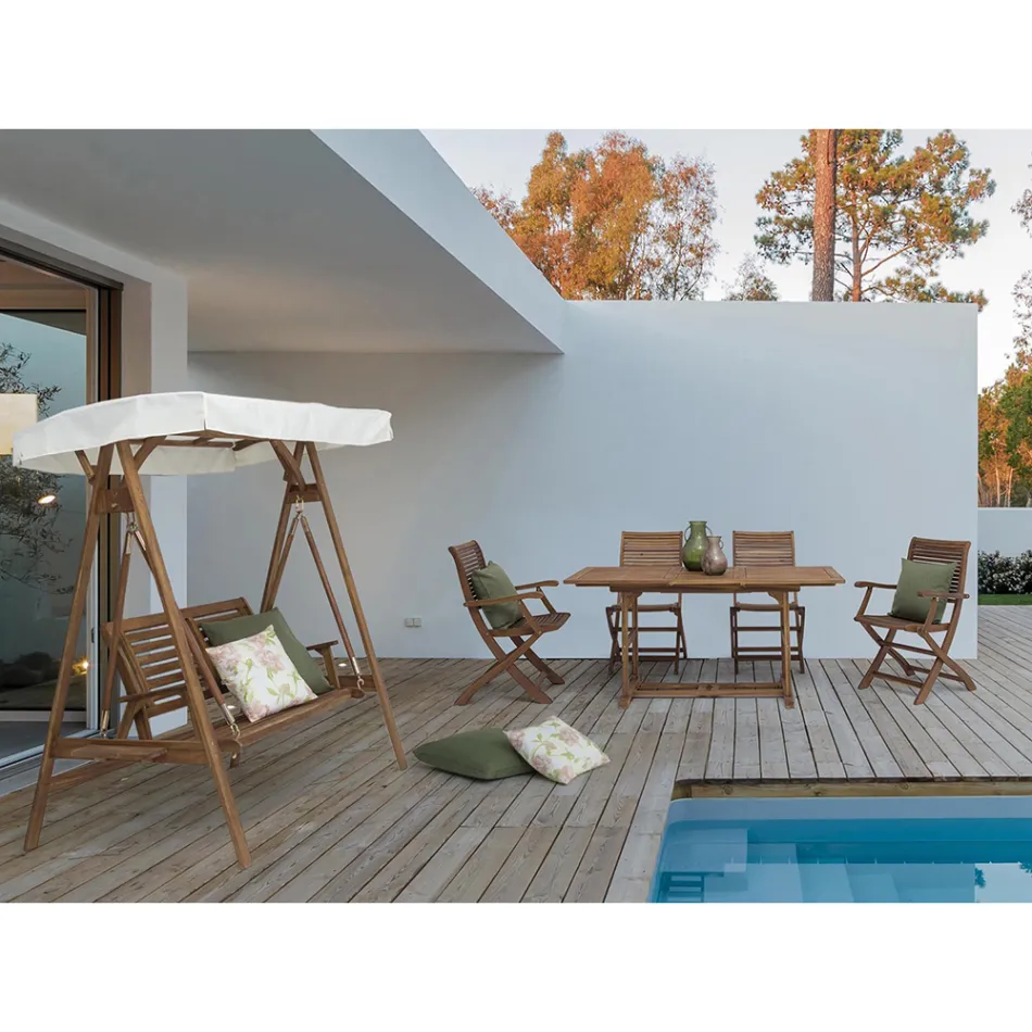 Sofje 2 kopsht lëkundësesh me dy vend në drurin e akacies me kanavacë të bardhë - Roxen Viadurini