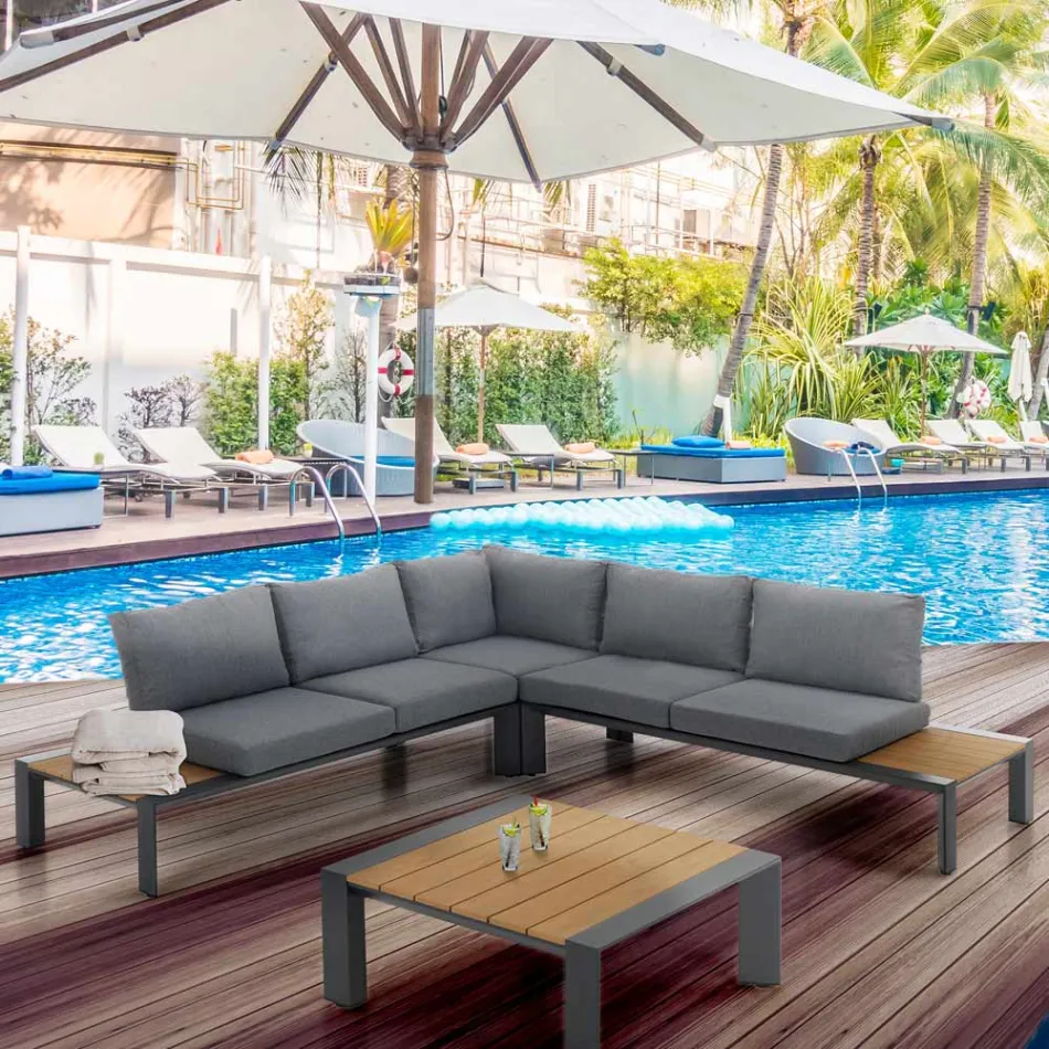 Divan Këndi me Tavolinë Kafeje për ambiente të jashtme dhe të brendshme në alumin - Mettre Viadurini