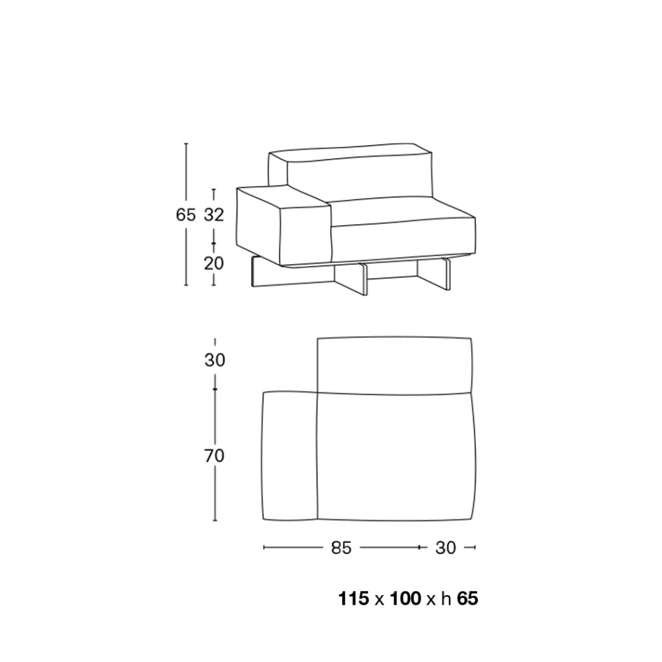 Divan Këndi i Djathtë me Bazë në Xham jashtëzakonisht të Kthjellët Prodhuar në Itali - Rory Viadurini