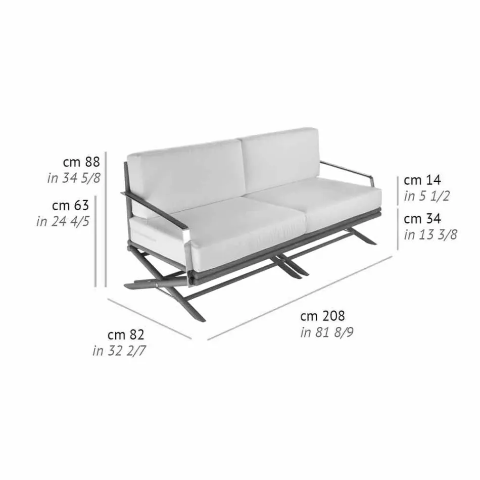 Divan për ambiente të jashtme me 3 ulëse në dru natyral ose pëlhurë të zezë dhe luksoze - Suzana Viadurini