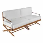 Divan për ambiente të jashtme me 3 ulëse në dru natyral ose pëlhurë të zezë dhe luksoze - Suzana Viadurini