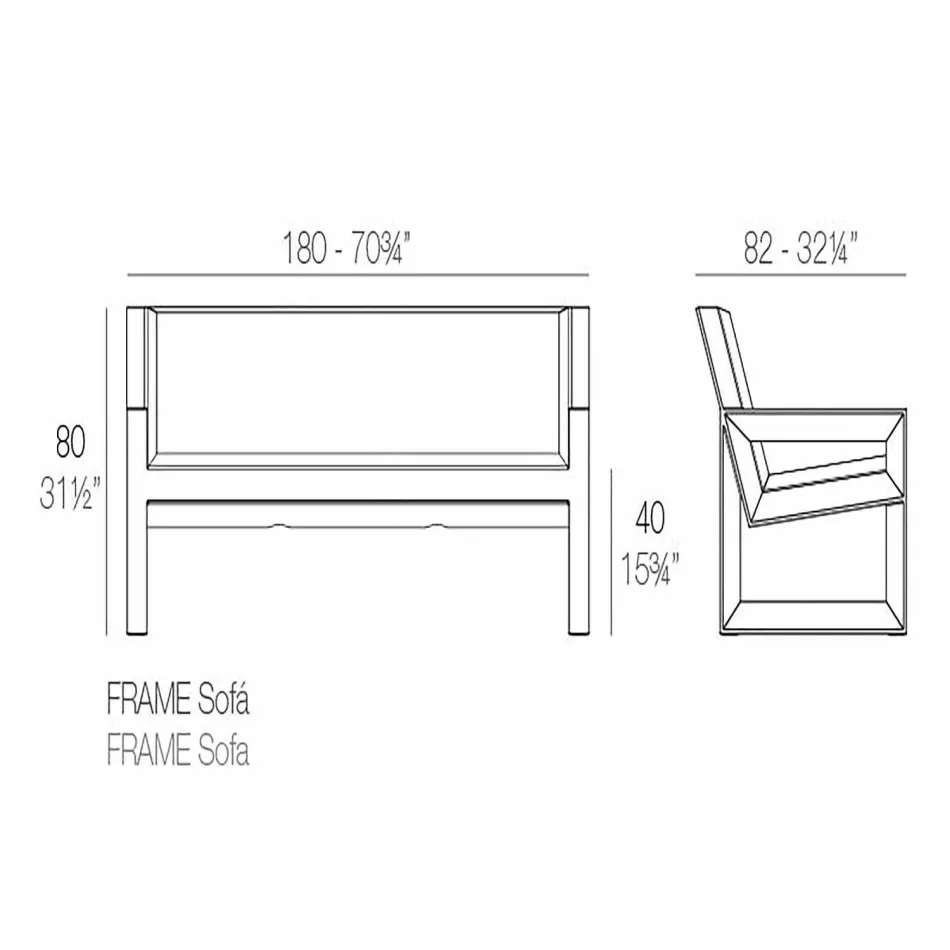Kornizë nga divani i jashtëm Vondom, në rrëshirë polietileni, dizajn Viadurini