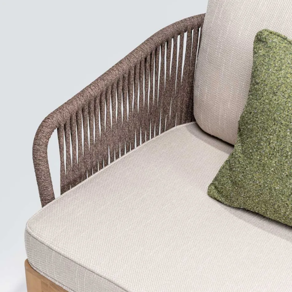 Divan për jashtë në dru tik dhe endje polietileni - Jhon Viadurini