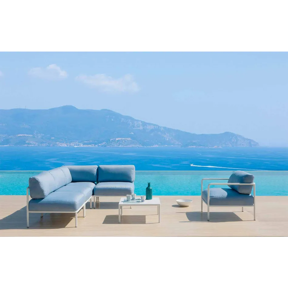 Sofa qoshe modulare në metal dhe pëlhurë e bërë në Itali - Cola Viadurini