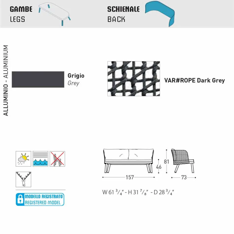 Divane moderne Varaschin Emma në pëlhurë dhe metal Viadurini