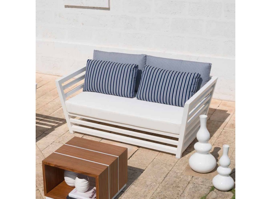 Divan me kopsht me 2 ulëse në jastëk alumini dhe blu të bardhë ose të zi - Cynthia Viadurini