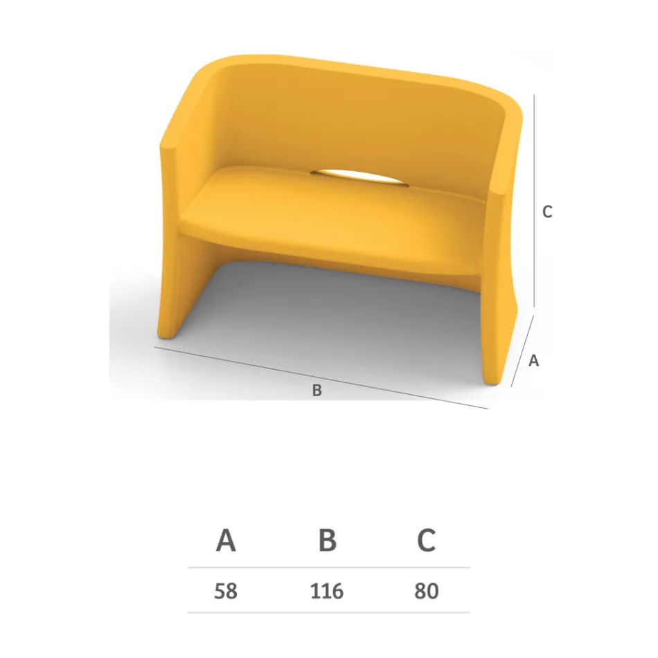 Divan Kopshti 2 Vendësh me Polietileni me Ngjyrë Prodhuar në Itali - Gomez Viadurini