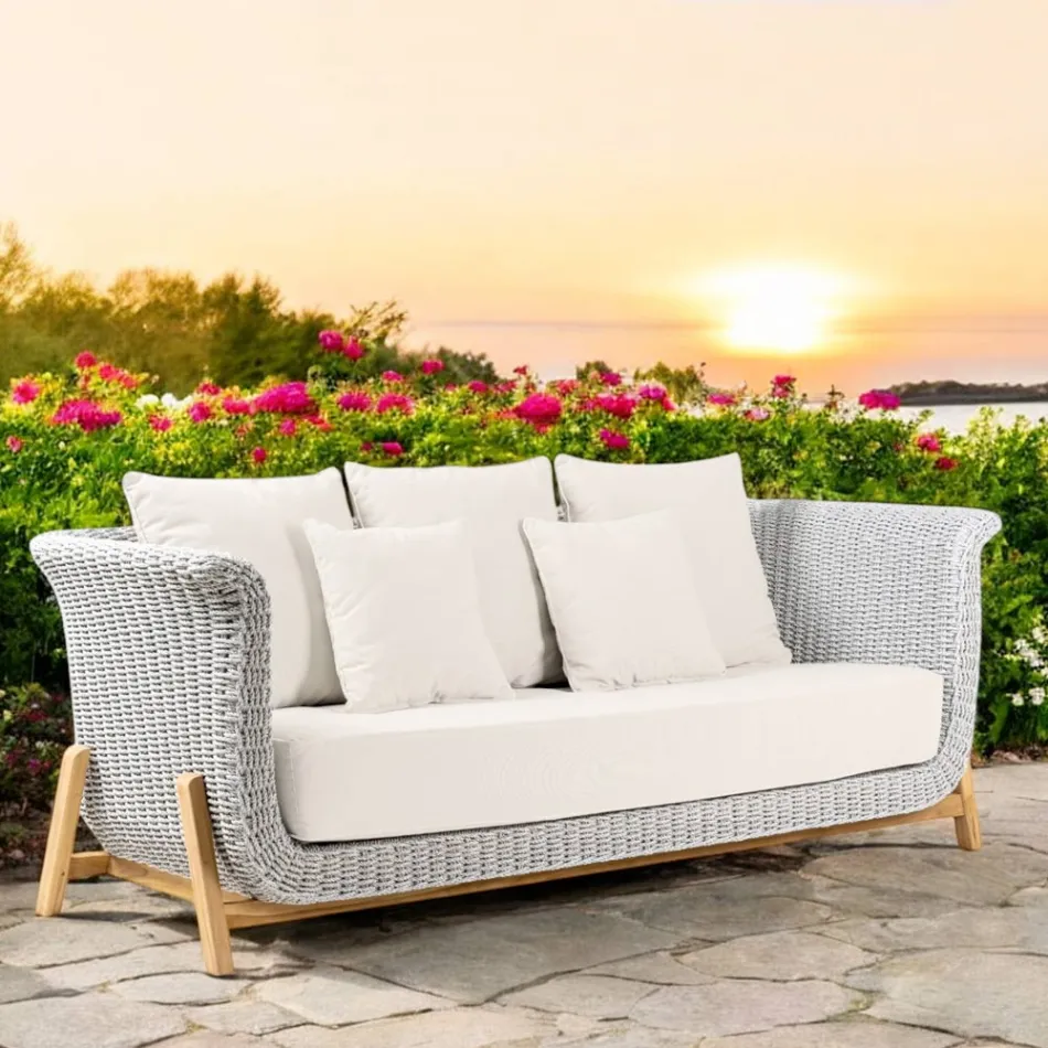 Divan Kopshti 3 Vendësh në Teak dhe Litar - Arjuna Viadurini