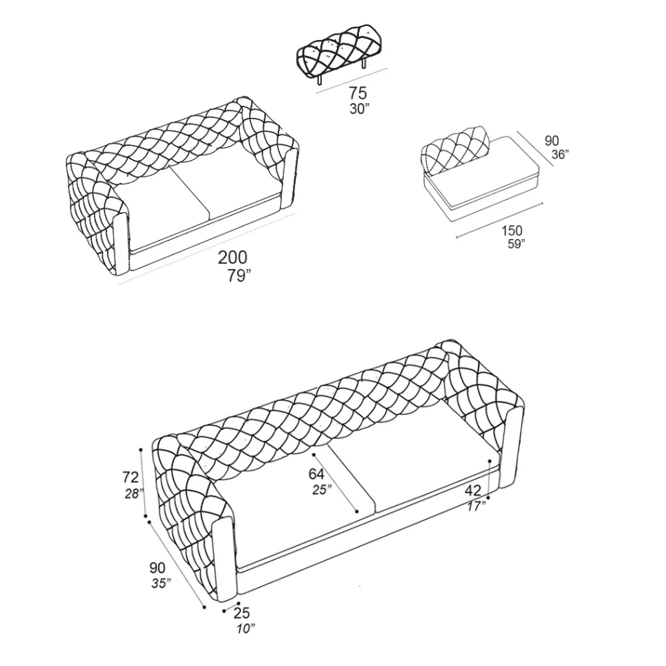 Divan shtëpie me mbështetëse koke të mbështetur, Prodhuar në Itali - i lëshuar Viadurini