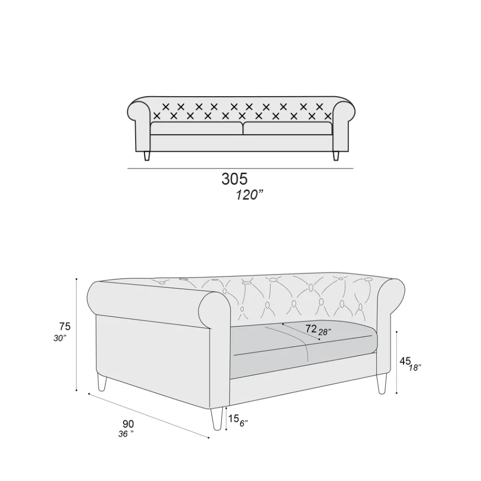 Divan Indoor I disponueshëm në Përmasa të ndryshme Made in Italy - Vivace Viadurini