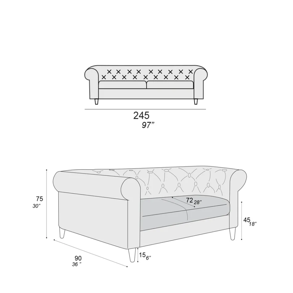Divan Indoor I disponueshëm në Përmasa të ndryshme Made in Italy - Vivace Viadurini