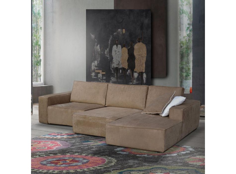 Divan i dhomës së ndenjes me gadishull në pëlhurë Tortora Prodhuar në Itali - Burgundy Viadurini