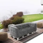 Sofa etnike me dy vendesh të mbushur në pëlhurë lara-lara dhe druri - fibër Viadurini