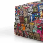 Sofa etnike me dy vendesh të mbushur në pëlhurë lara-lara dhe druri - fibër Viadurini