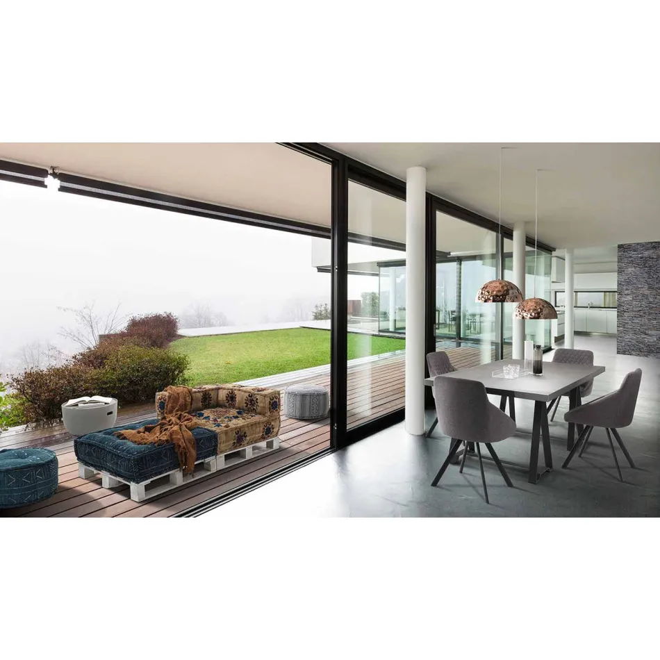 Sofa etnike me dy vendesh të mbushur në pëlhurë lara-lara dhe druri - fibër Viadurini