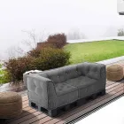 Sofa etnike me dy vendesh të mbushur në pëlhurë lara-lara dhe druri - fibër Viadurini