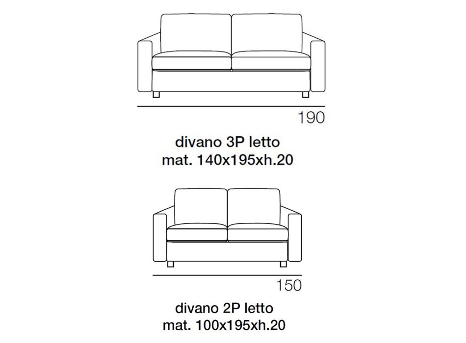 Divan krevat 2 ose 3 vendesh në pëlhurë të lëvizshme Prodhuar në Itali - Geneviev Viadurini