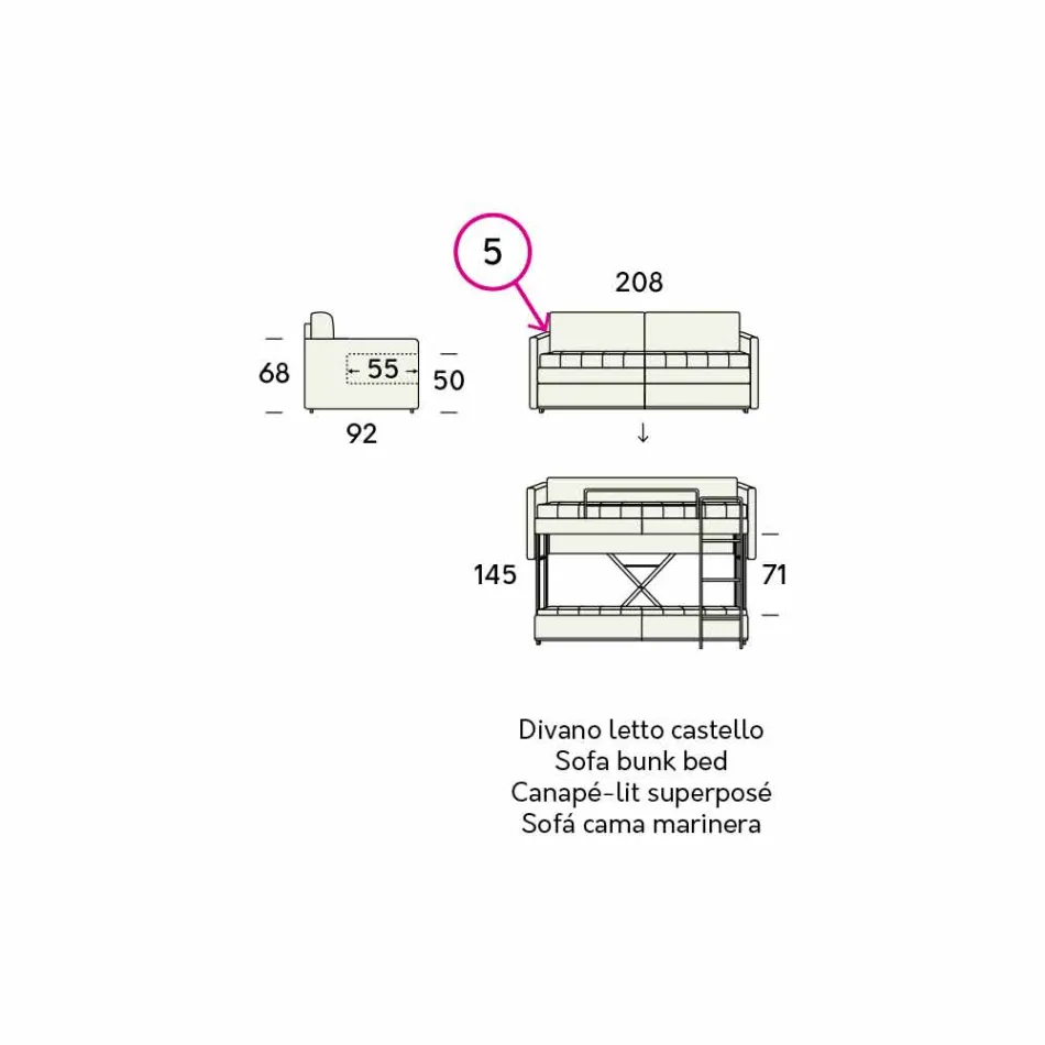 Divan me krevat marinari me dizajn i mbuluar në pëlhurë Made in Italy - Gretel Viadurini