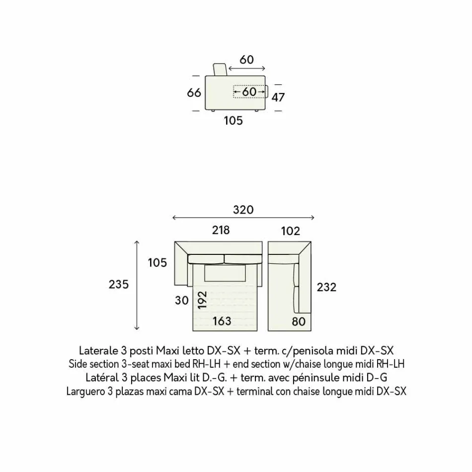 Krevat divani këndor me pëlhurë ngjyrë bezhë Prodhuar në Itali - Ortensia Viadurini