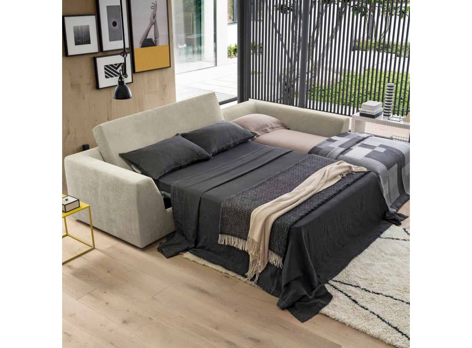 Krevat divani këndor me pëlhurë ngjyrë bezhë Prodhuar në Itali - Ortensia Viadurini