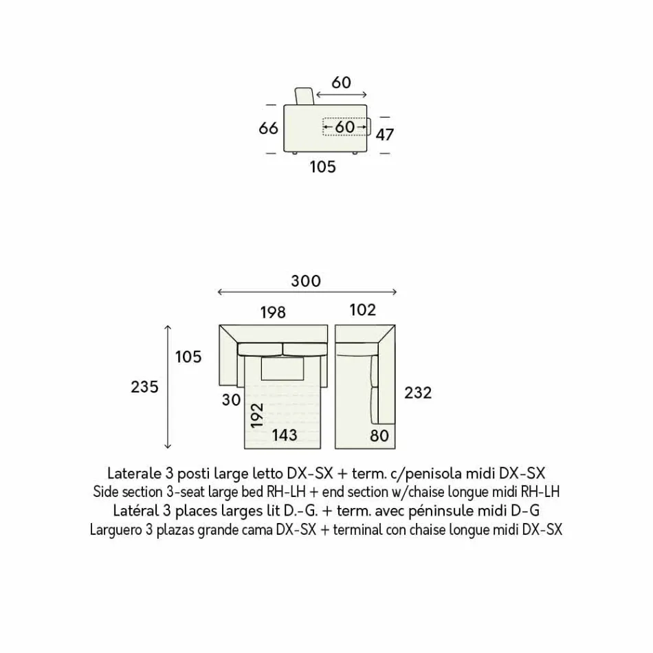 Krevat divani këndor me pëlhurë ngjyrë bezhë Prodhuar në Itali - Ortensia Viadurini