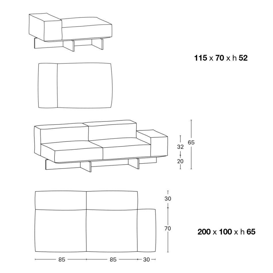 Saphir - Divan Modern Modular me Bazë Qelqi, Prodhuar në Itali Viadurini