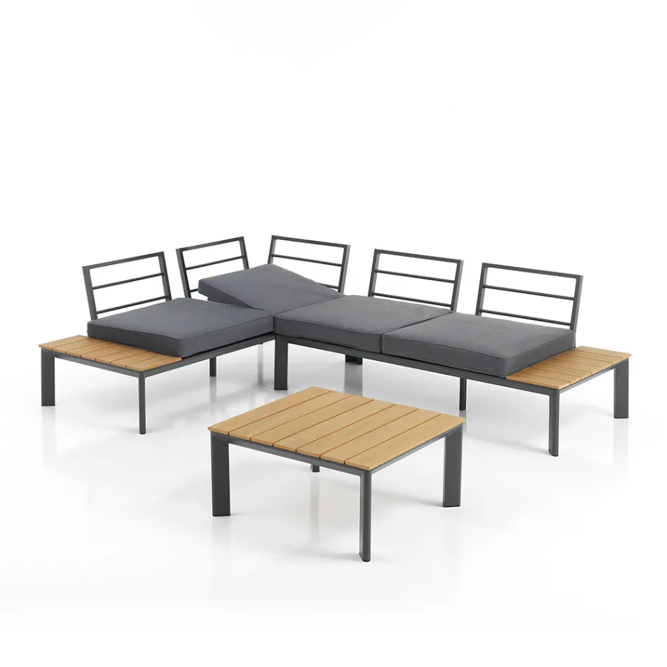 Divan i konvertueshëm në shezlong me mbështetëse të rregullueshme dhe tavolinë kafeje - Finir Viadurini