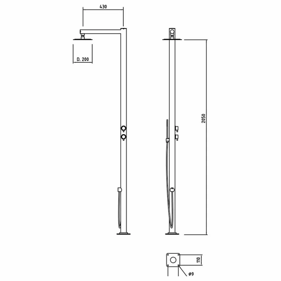 Dush i jashtëm në çelik të pandryshkshëm të kromuar me dush dore prodhuar në Itali - Modeo Viadurini