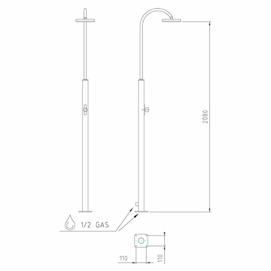 Dush kopshtesh prej çeliku inox me kokë dushi të rrumbullakët prodhuar në Itali - Norton Viadurini