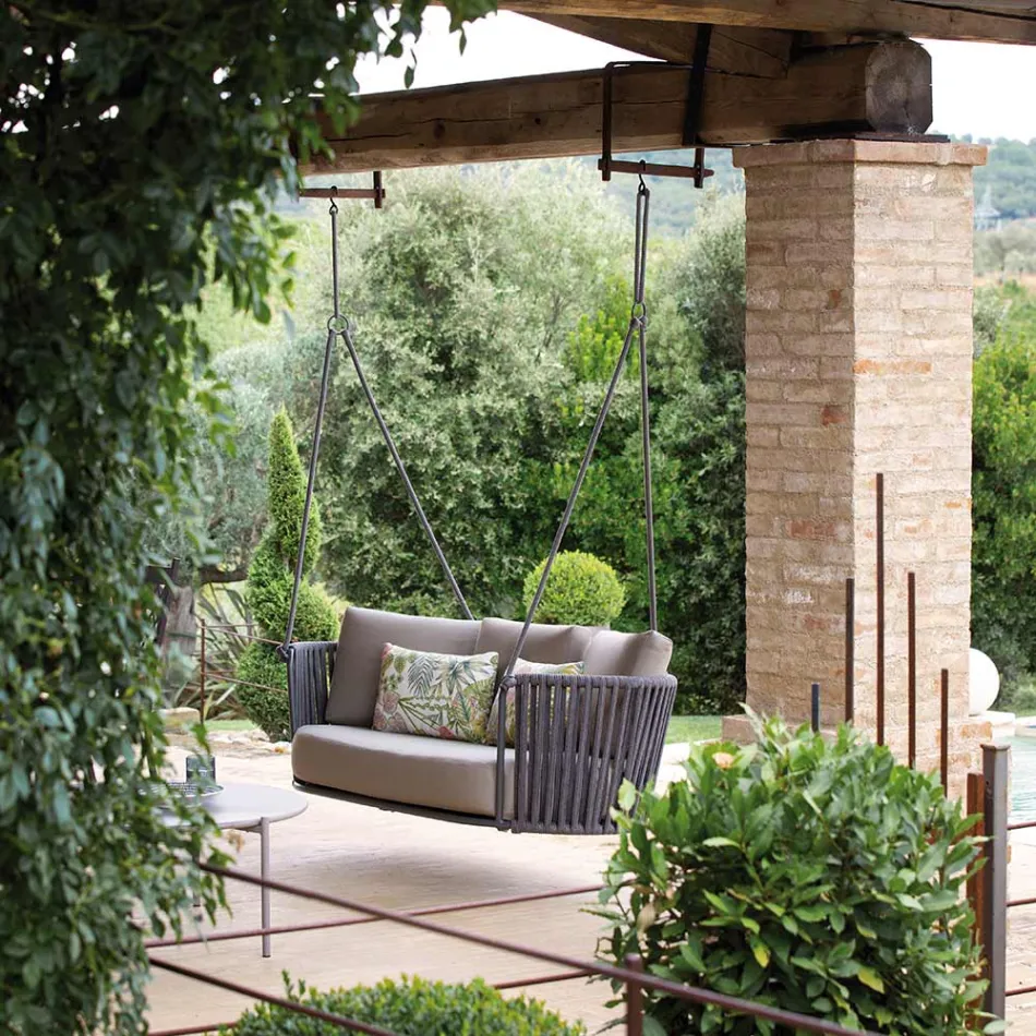 Karrige lëkundëse 2 vendëshe në metal dhe litar me sedilje prej pëlhure Prodhuar në Itali - Mari Viadurini