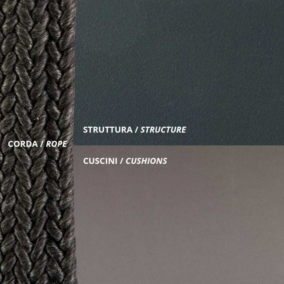 Karrige lëkundëse 2 vendëshe në metal dhe litar me sedilje prej pëlhure Prodhuar në Itali - Mari Viadurini