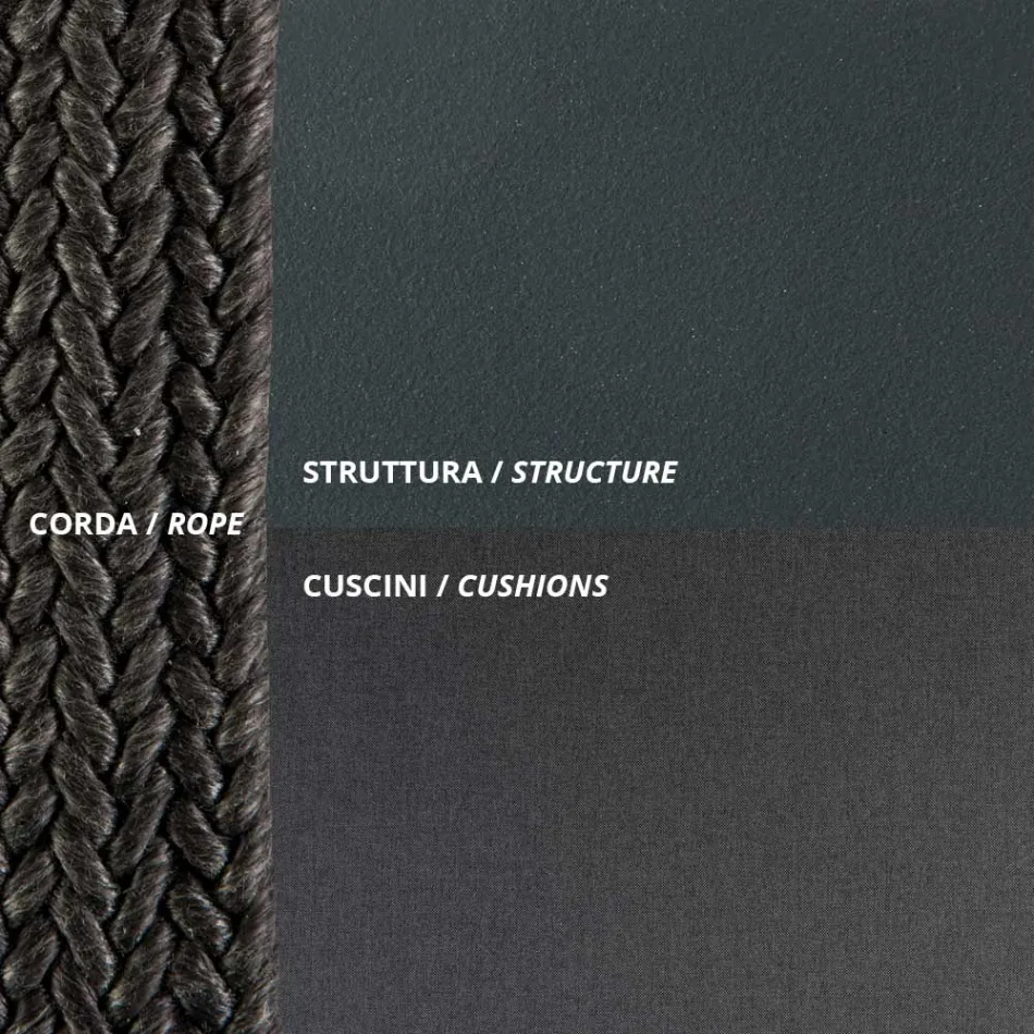 Karrige lëkundëse 2 vendëshe në metal dhe litar me sedilje prej pëlhure Prodhuar në Itali - Mari Viadurini